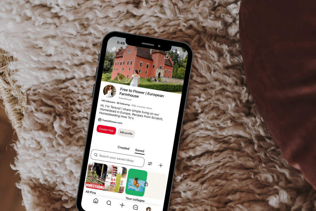 phone showing a pinterest account