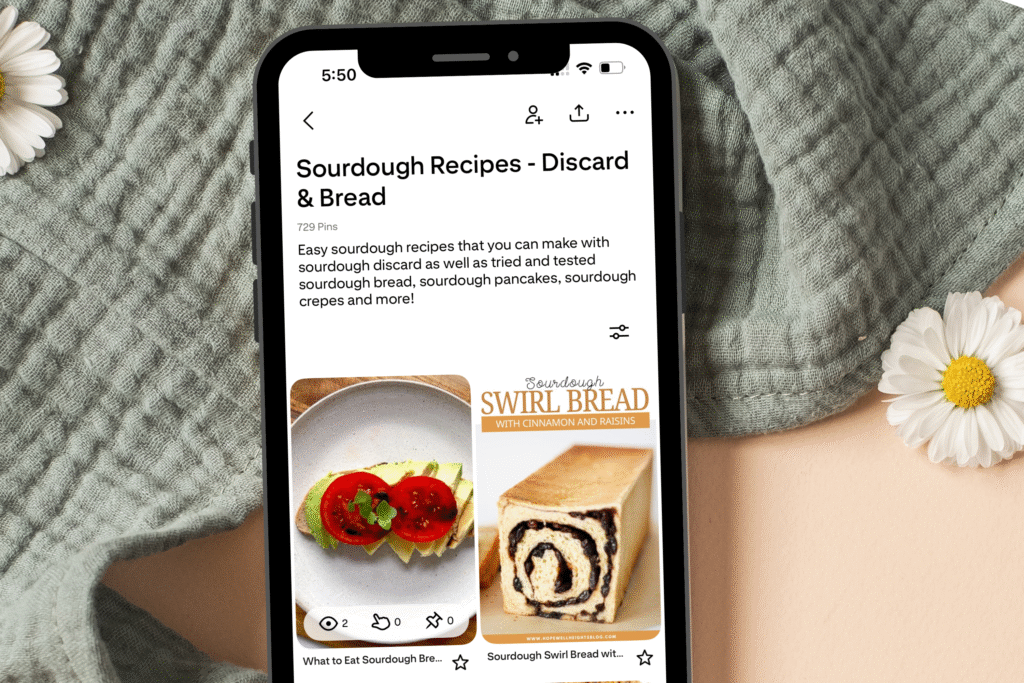 a phone showing a pinterest board description