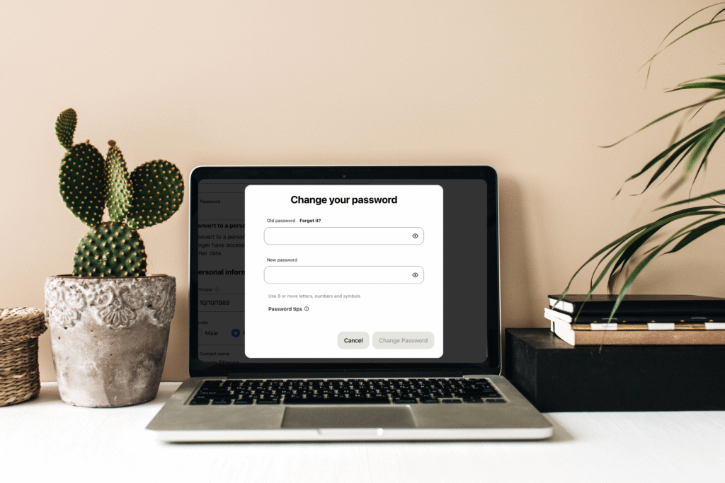 changing pinterest password using desktop